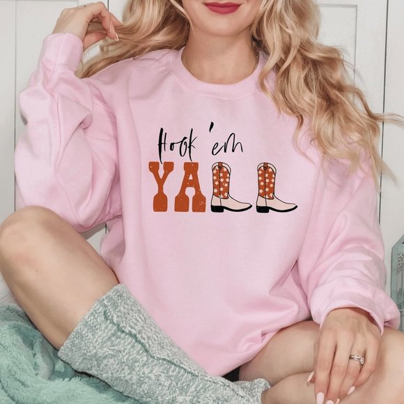 Longhorn Pride 'Hook 'em Y'all' UT Austin Edition Pink Sweatshirt - Picture 2 of 6